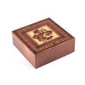 A ROSEWOOD AND TUNBRIDGE WARE HANKERCHIEF BOX, PROBABLY BY THOMAS BARTON