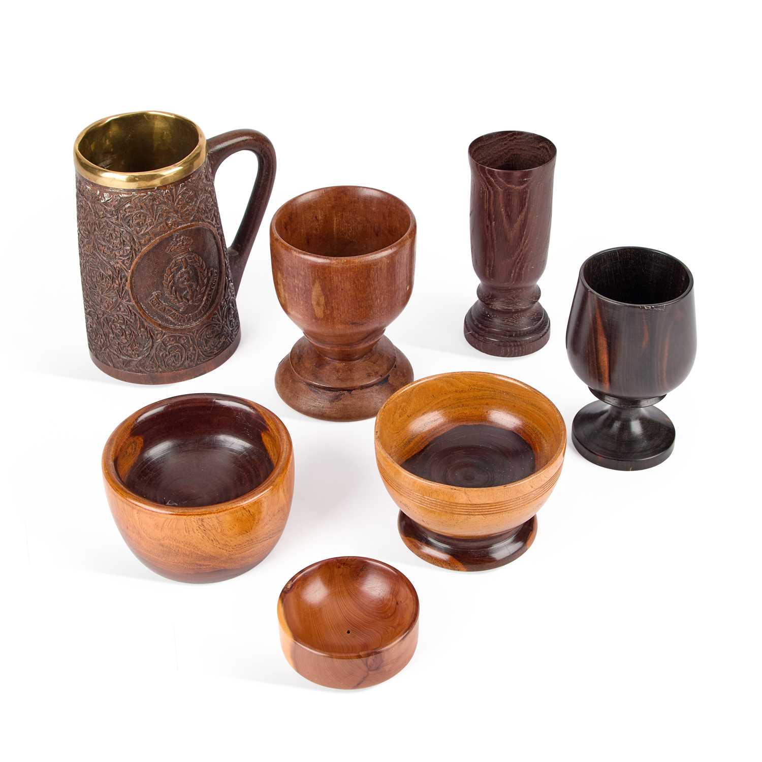 A COLLECTION OF TREEN GOBLETS AND BOWLS