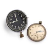 A MILITARY POCKET WATCH AND A CAR CLOCK