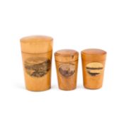 THREE MAUCHLINE WARE GLASS HOLDERS