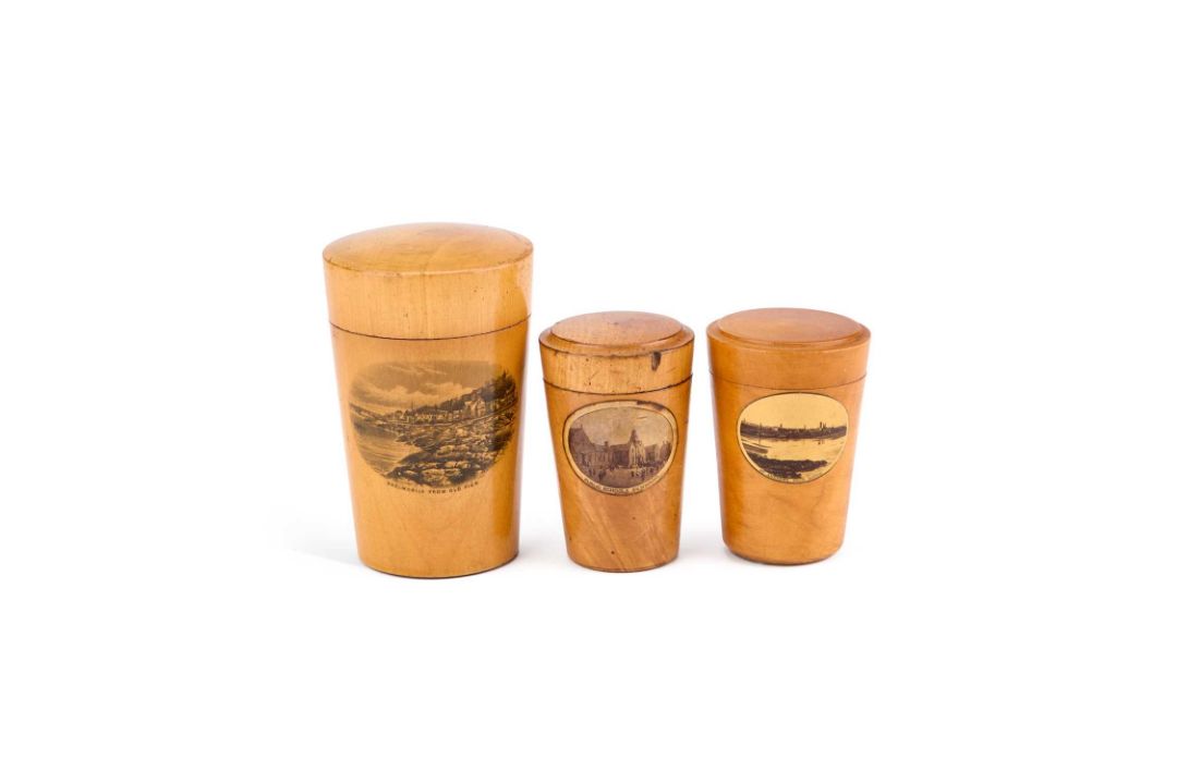 THREE MAUCHLINE WARE GLASS HOLDERS - Image 1 of 2