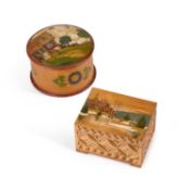 TWO 20TH CENTURY CARVED AND PAINTED BOXES