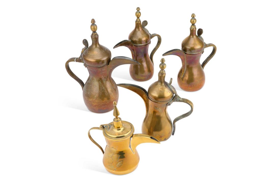 FIVE BRASS DALLAH COFFEE POTS