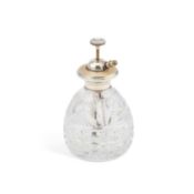 A GEORGE V SILVER, ENAMEL AND CUT-GLASS ATOMISER