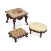 A VICTORIAN MAHOGANY AND UPHOLSTERED STOOL