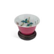 A CHINESE RUBY-GROUND 'BUTTERFLY' CUP