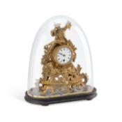 A 19TH CENTURY FRENCH GILT-METAL MANTEL CLOCK UNDER A GLASS DOME