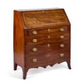 AN EARLY 19TH CENTURY MAHOGANY AND ROSEWOOD BANDED SLANT-FRONT BUREAU