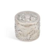 A CHINESE SILVER CIRCULAR BOX AND COVER