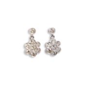 A PAIR OF 18 CARAT WHITE GOLD DIAMOND CLUSTER DROP EARRINGS