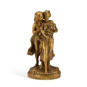 FRANÇOIS-RAOUL LARCHE (FRENCH, 1860-1912), A GILT-BRONZE FIGURE GROUP OF TWO GIRLS GATHERING FLOWERS