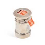 AN EDWARDIAN SILVER NOVELTY STAMP DISPENSER