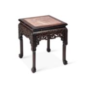 A CHINESE MARBLE-INSET HARDWOOD PLANT STAND
