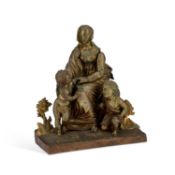 A 19TH CENTURY BRONZE GROUP OF THE VIRGIN MARY, JOHN THE BAPTIST AND JESUS
