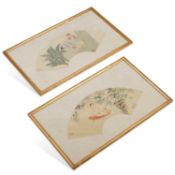 TWO CHINESE EROTIC FAN PAINTINGS