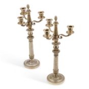 A PAIR OF LATE 19TH CENTURY FRENCH PLATED SILVER-GILT CANDELABRA