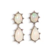 A PAIR OF OPAL AND DIAMOND EARRINGS
