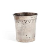 A CONTINENTAL SILVER BEAKER WITH COIN-INSET BASE