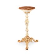 A PAINTED CAST IRON BIRD BATH