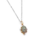 A 14K GOLD CARVED LABRADORITE AND DIAMOND PENDANT