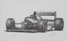 ALAN STAMMERS (MODERN) THREE RACING PRINTS ONE SIGNED BY DAMON HILL