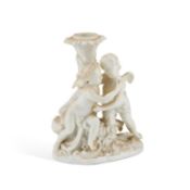 A DRESDEN WHITE-GLAZED FIGURAL LAMP BASE
