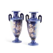 A LARGE PAIR OF BLUE-GROUND TWO-HANDLED VASES, LATE 19TH/EARLY 20TH CENTURY