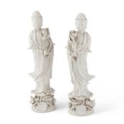 A LARGE PAIR OF CHINESE BLANC-DE-CHINE FIGURES OF GUANYIN