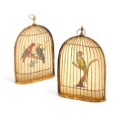 A PAIR OF DECORATIVE GILT-METAL BIRDCAGE WALL HANGINGS