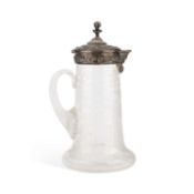 AN ELKINGTON & CO SILVER-PLATE MOUNTED ETCHED GLASS CLARET JUG, 19TH CENTURY