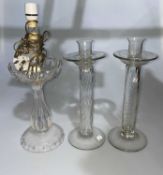 A LAMP WITH CUT-GLASS LUSTRES