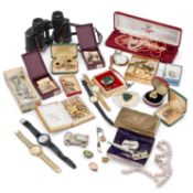 A LARGE COLLECTION OF COSTUME JEWELLERY, WATCHES AND COLLECTABLES