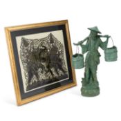 A JAPANESE BRONZE FIGURE OF A WATER CARRIER
