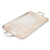 A SILVER-PLATED CELTIC PATTERN TWO-HANDLED TRAY