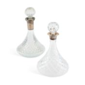 TWO SILVER-PLATE MOUNTED SHIPS DECANTERS