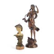 AN ART NOUVEAU SPELTER BUST OF A LADY