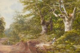 HENRY CLIFFORD WARREN (FL 1860-1885) FORAGING UNDER OLD BEECH TREES, NEAR WINDSOR