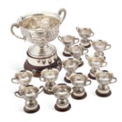 A FINE CHINESE SILVER TWO-HANDLED PUNCH BOWL