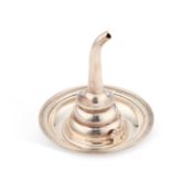 AN ELIZABETH II BRITANNIA SILVER WINE FUNNEL ON STAND