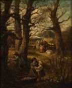 THOMAS HOLLINGSWORTH (FL 1857-1885) CHILDREN COLLECTING FLOWERS IN A WOOD
