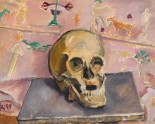GERMAN EXPRESSIONIST SCHOOL STILL LIFE WITH A SKULL ON A BOOK