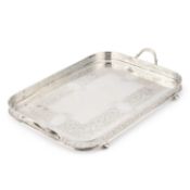 A LARGE LATE VICTORIAN SILVER-PLATED GALLERIED TRAY