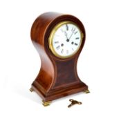 AN EDWARDIAN INLAID MAHOGANY MANTEL CLOCK