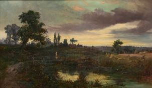 JOHN WILTON ADCOCK (1863-1930) EVENING COUNTRY LANDSCAPE