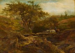 HENRY JAMES HOLDING (1833-1872) COUNTRY LANDSCAPE WITH RIDER CROSSING A BRIDGE, NEAR MAWWDACH, NORTH