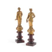 TWO 19TH CENTURY EUROPEAN SCHOOL GILT-BRONZE SCULPTURES OF GODDESSES
