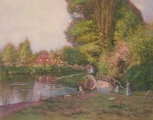 HENRY SYKES R.B.A. (1855-1921) FAMILY BY THE RIVER
