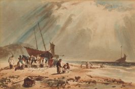 ATTRIBUTED TO THOMAS LOUND (1801-1861) FISHERFOLK ON THE BEACH