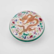 A CHINESE FAMILLE ROSE DRAGON BOX AND COVER