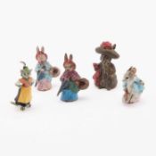 FIVE COLD-PAINTED BRONZE BEATRIX POTTER FIGURES